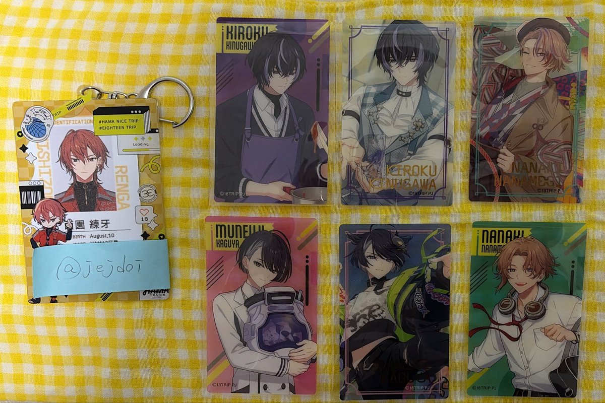 jejdoi's tweet photo. 【交換】18TRIP エイトリ クリアシートコレクション vol.5 箔押し

出 季肋、宗氏、七基（全て箔）
求 練牙、あく太（箔）

2枚で1セット、郵送のみの交換となります。
七基は練牙との交換のみ。

検索からでも気軽にお声掛けください。 https://t.co/Bn7DJAWiRx