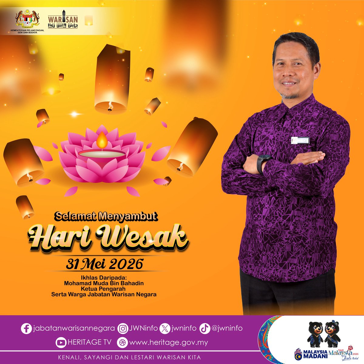 JWNinfo's tweet photo. 𝗦𝗘𝗟𝗔𝗠𝗔𝗧 𝗠𝗘𝗡𝗬𝗔𝗠𝗕𝗨𝗧 𝗛𝗔𝗥𝗜 𝗪𝗘𝗦𝗔𝗞 𝟮𝟬𝟮𝟲

Selamat Menyambut Hari Wesak diucapkan kepada seluruh rakyat Malaysia beragama Buddha yang meraikannya.

Selamat Hari Wesak! https://t.co/tsX1OdJvhJ