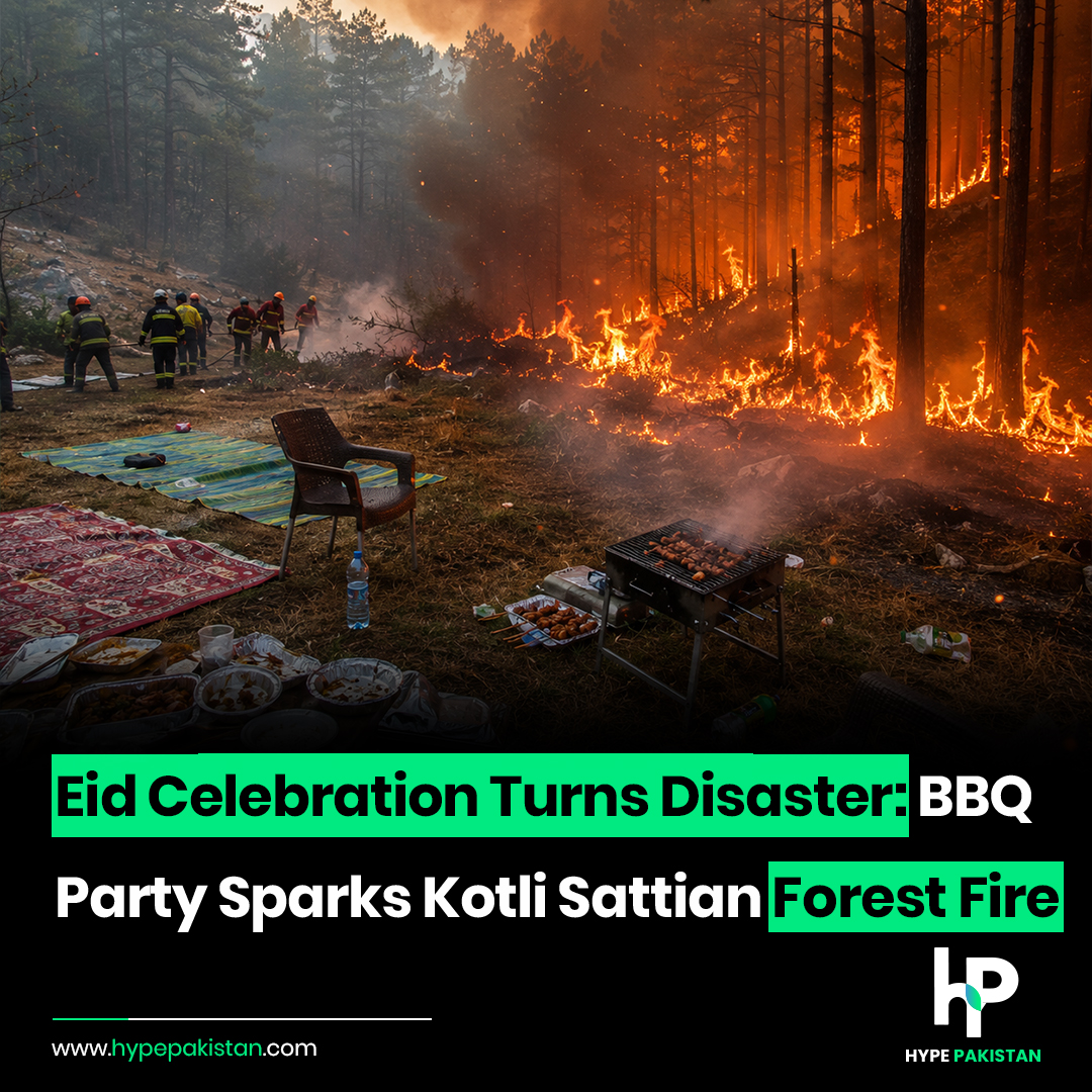 HypePakistan's tweet photo. Forest fire incidents in Kotli Sattian have been brought under control following a joint operation by the Forest Department, Rescue 1122, Fire Brigade, Police, Para Force, and district administration. According to initial reports, the blaze in the Guzara forest area was linked to human negligence, possibly triggered by an Eid barbecue party. The fire was intensified by extreme heatwave conditions and dry weather, spreading across approximately 35 acres of forest land. Officials confirmed coordinated efforts successfully extinguished the fire, while cooling operations and monitoring continue.

Disclaimer: This post is for informational purposes only. Based on publicly available reports.

#HypePakistan #KotliSattian #ForestFire #EidBBQ #Punjab