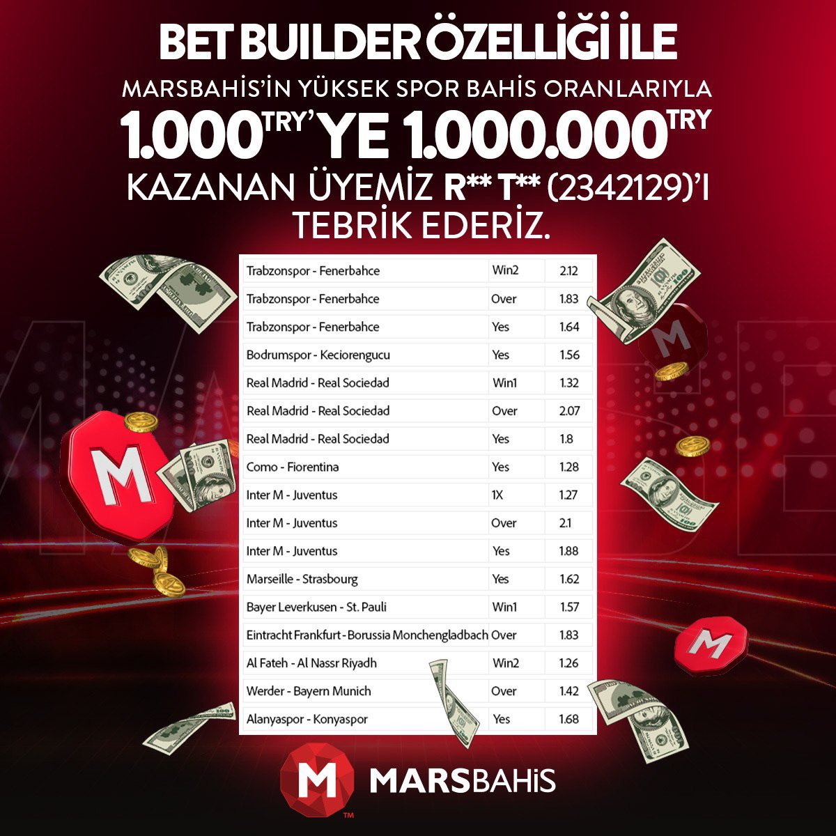 gs2025Champ's tweet photo. BET BUİLDER ÖZELLİĞİ İLE MARSBAHİS'İN YÜKSEK SPOR BAHİS ORANLARIYLA KAZANDIRIYOR 👍

Marsbahis Türkiyenin en yüksek oranları 🇹🇷

https://t.co/670IgHMXjr https://t.co/gs29QstW6r
