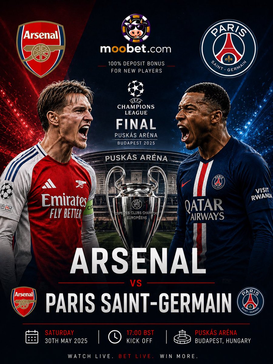 MooBetcom's tweet photo. 🚨 $50 UEFA FINAL CHALLENGE 🚨

🏆 Arsenal vs PSG!

Guess the EXACT full-time score and win $50!

How to enter:
✅ Follow @moobetcom ✅ Reshare this post ✅ Comment your score prediction

#ArsenalPSG #UCLFinal #Moobet #Giveaway https://t.co/Ot66bF2fyg