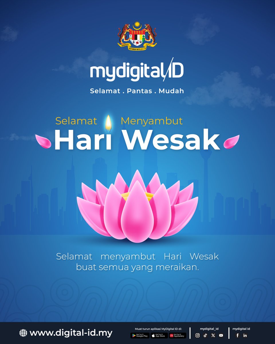 mydigital_ID's tweet photo. Selamat menyambut Hari Wesak kepada semua yang meraikan

Semoga sambutan ini membawa kedamaian, kebijaksanaan dan semangat kasih sayang dalam kehidupan kita bersama. Marilah kita terus membina masa depan yang lebih baik dengan nilai keharmonian dan kepercayaan, termasuk dalam dunia digital yang lebih selamat untuk semua. Daftar MyDigital ID untuk pengalaman akses digital yang lebih mudah dan terjamin. 

Muat turun sekarang di https://t.co/wLkL7JDhkQ

#HariWesak #MyDigitalID #SelamatPantasMudah #MariDaftar #DahDigital
