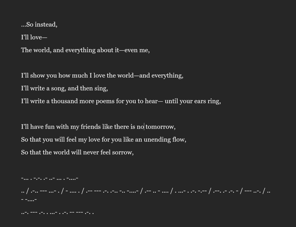 Cupof_thetea's tweet photo. a simple poem i made for such a good game that hit me so hard

#ZATO
#ILoveTheWorldAndEverythingInIt https://t.co/ZeBSNT3Kt9