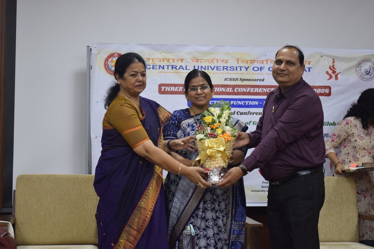 PROCUG1's tweet photo. The three-day ICSSR-sponsored National Conference and the 46th Annual Conference of the Indian Society of Gandhian Studies (ISGS) on “Gandhi Beyond Boundaries: Relevance of Gandhian Thought in a Global World” concluded successfully today.

The valedictory session was graced by Prof. Vijaya Lakshmi Mohanty, Advisor to the Hon’ble President of India, New Delhi, as the Chief Guest. Prof. Shiela Rai, University of Rajasthan, Jaipur, graced the occasion as the Guest of Honour. The session also featured the valedictory address by Prof. Bishnu Choudhury, Retired Professor, Berhampur University, Odisha.

The conference brought together academicians, researchers, and Gandhian scholars from across the country for meaningful deliberations on the enduring relevance of Gandhian philosophy in addressing contemporary global challenges.

Prof. Janak Singh Meena delivered the vote of thanks and expressed gratitude to the distinguished guests, delegates, participants and all those who contributed to the successful conduct of the conference.