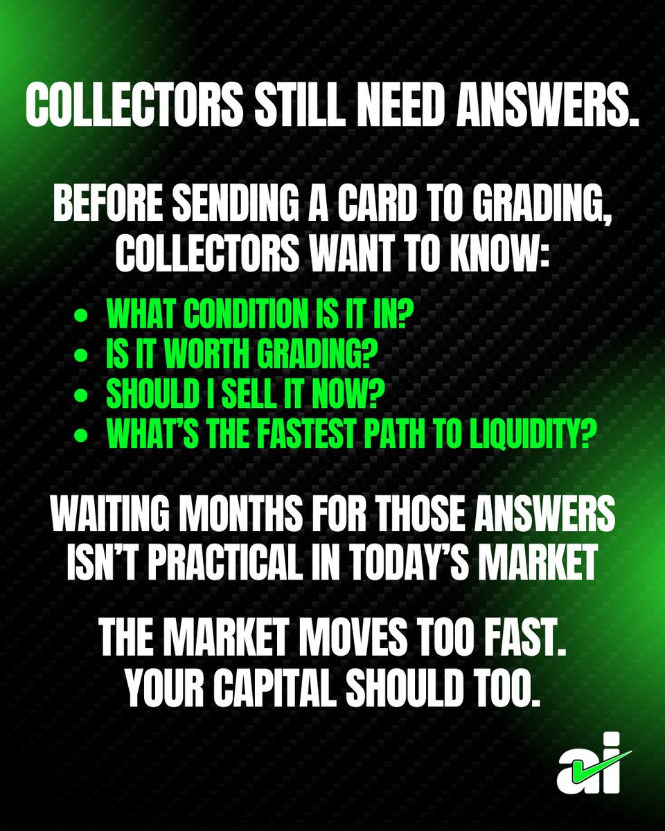 chckdotai's tweet photo. PSA’s latest service changes are a reminder that collectors need more than grading. They need information.

Whether you’re deciding what to submit, what to sell, or what to hold, waiting months for answers isn’t always an option.

At https://t.co/2Xi3YSzZ3z, we believe the future is instant condition intelligence.

Scan your card. Understand its condition. Make a smarter decision.

Because sometimes the fastest path to value isn’t grading. It’s knowing.  

#CardGrading #SportsCards #Collectibles #eBaySeller #TradingCards #PSA #CardCollector #HobbyNews