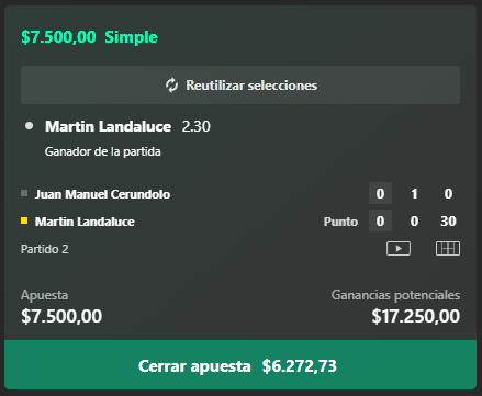 LuchitoBets's tweet photo. Reto Escalera! 🪜   

Objetivo 5k a 100k - Progreso 21%    

Paso 14:  
Roland Garros🏆

Juan Manuel Cerundolo vs Martin Landaluce 🎾
Gana Landaluce

✍: Creo que Juanma tiene buen nivel pero Martin viene con mejores victorias y se lo ve mas completo.

Veremos que sucede... https://t.co/ZGJrYhvlkm