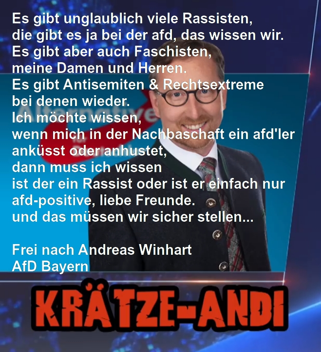 NikithebIocker's tweet photo. Es gibt Pedos, die gibt es ja bei der AfD, das wissen wir.
Ich möchte wissen:
Wenn ein AfD'ler ein Kind anpackt o. sich mit ihm unterhält, dann muss ich wissen: Ist er ein Pedo o. ist er kein Pedo, liebe Freunde?
&amp; das müsen wir sicherste..
Frei nach @AndyWinhart für @MdlBehrendt https://t.co/Cwb3pHK9Ot