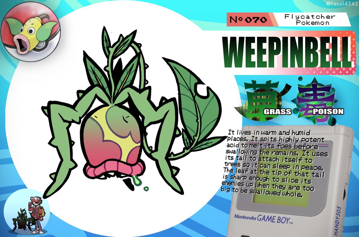Fasol4242's tweet photo. POKEMON REDESIGNS:
069 - Bellsprout, 070 - Weepinbell, and 071 - Victreebel https://t.co/Io5olfvAWK