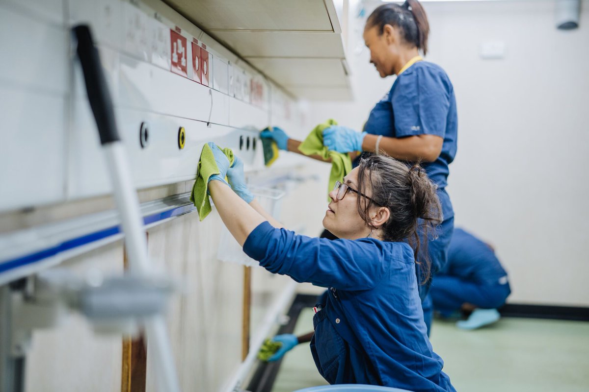 MercyShipsSA's tweet photo. Prep week is here, and the crew is hard at work, gloves on, scrubbing, dusting, and disinfecting every corner of our hospital ship as we prepare for the first surgeries ahead!

From car repairs to wards and ORs, the #AfricaMercy looks spotless as we prepare to welcome patients. https://t.co/CES3LEh4Ha