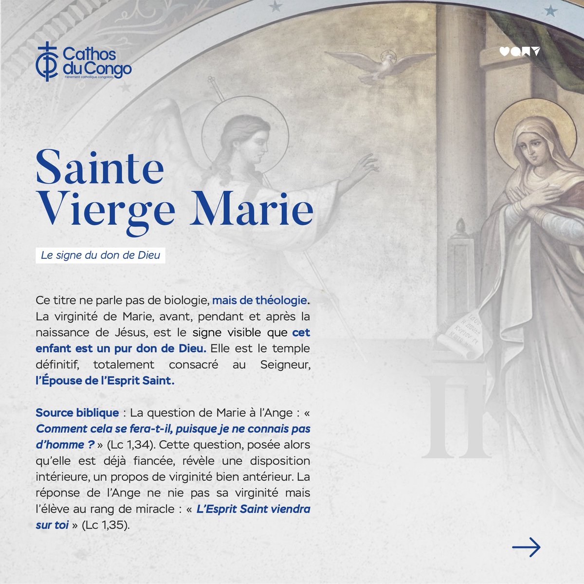 Cathosducongo's tweet photo. [ Sainte Marie, Mère de Dieu, Bienheureuse Vierge Marie, Notre-Dame, Reine du Ciel...]

Pourquoi tant de noms pour une seule femme ?

Parce que chacun de ces titres révèle une facette de la mission exceptionnelle confiée à Marie dans l’histoire du salut. https://t.co/3EWvEWNGGG