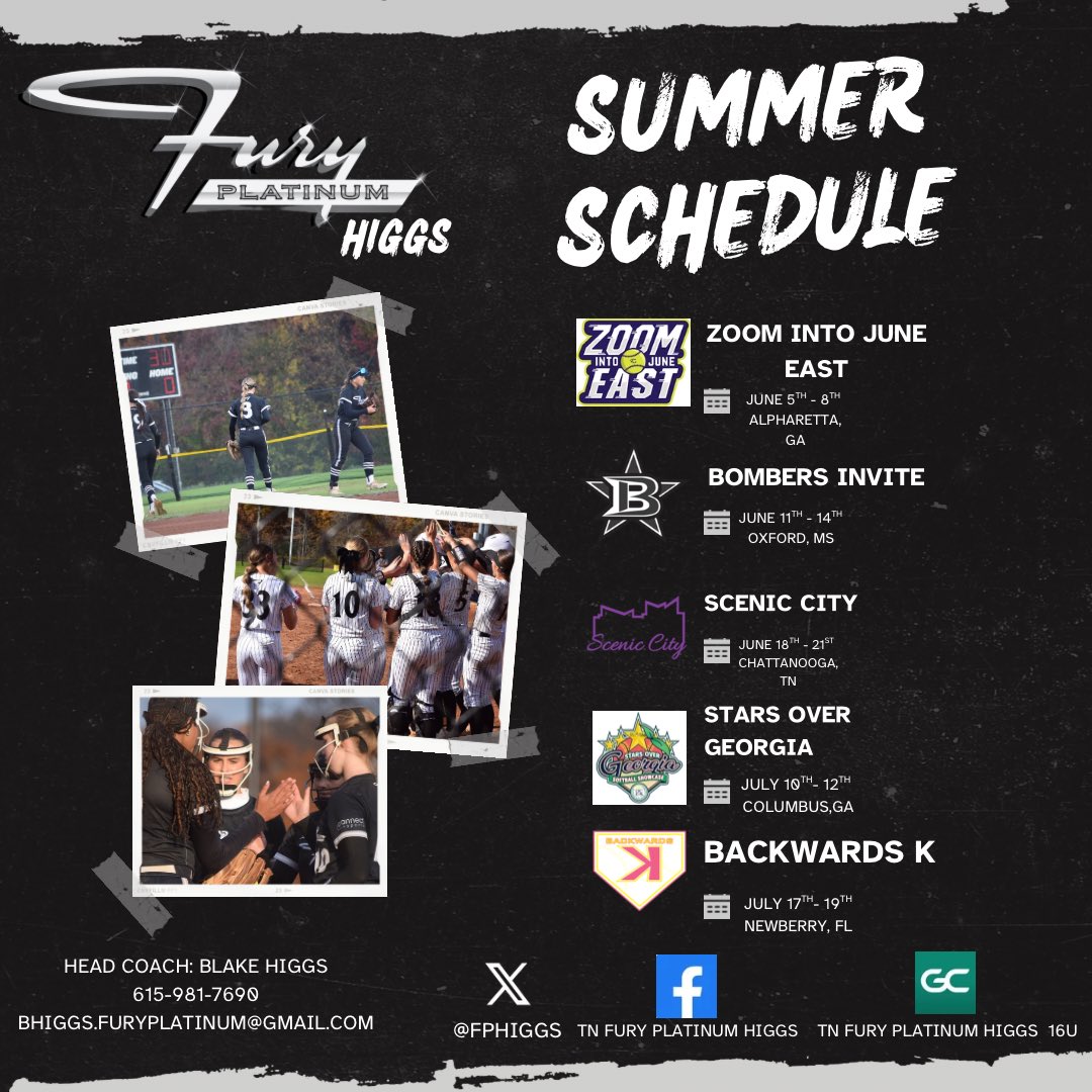 FPHiggs's tweet photo. Summer Schedule 🔥 
@MackieLucky99 @KyleighHiggs @Laiken_Hinson2 @RHughesLepovich @CalliannS18 @MEParson_2028 @PalynStephens @LancasterL3332 @HalArriola5 @Alice_Ogan @GianaD2028 @lynlee49024 @LineDsoftball @ExtraInningSB https://t.co/MJKuZYIoeD
