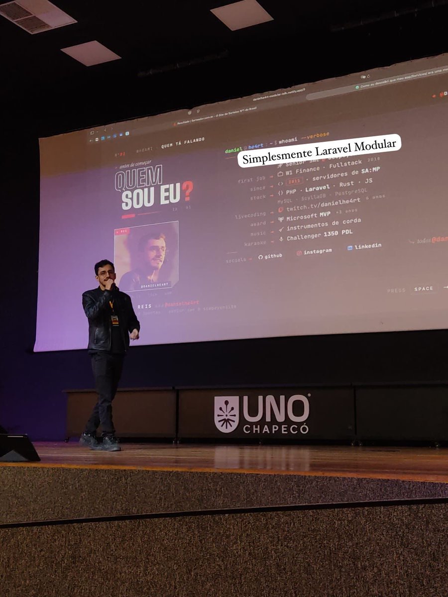 danielhe4rt's tweet photo. Feliz de ter conseguido participar do PHP Velho Oeste com uma palestra que tá sendo meu motivo de estudo de 1 ano e alguns meses 🔥

Laravel Modular apenas 🙏 https://t.co/xJmUtK6uwt