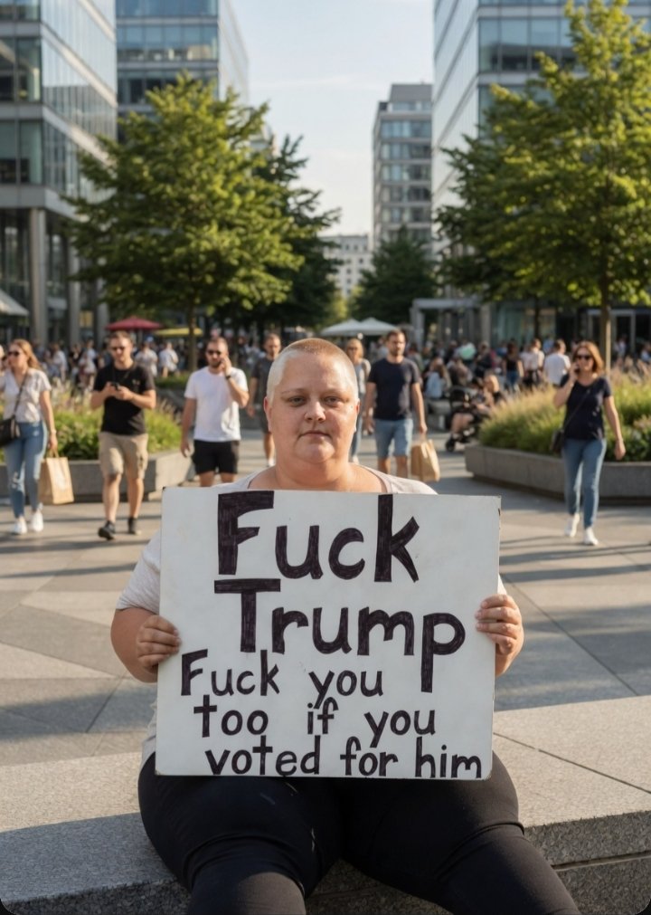 christywhy9's tweet photo. When politics gets this raw in 2026... 
A protestor drops a heavy anti-Trump sign — what’s your comeback? 

Bold statement or just noise?

 your thoughts? https://t.co/8puC6r2DED