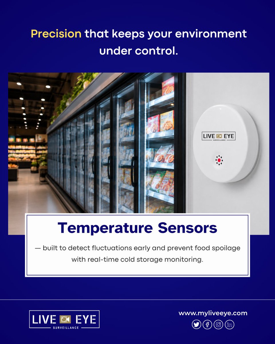 myliveeye's tweet photo. One unnoticed temperature fluctuation can lead to massive inventory losses. 

With real-time monitoring and instant alerts, smart temperature sensors help protect your cold storage, maintain product quality, and prevent spoilage before it happens.

.

Follow the link https://t.co/nXo00kF9nL to get customised Quote to Secure your Business/Site/Store

.

#liveeye #CloudSecurity #SecureStorage #LiveSurveillance #BusinessProtection

[Surveillance, CCTV, Security, USA, explore page, USA Surveillance solutions, emergency