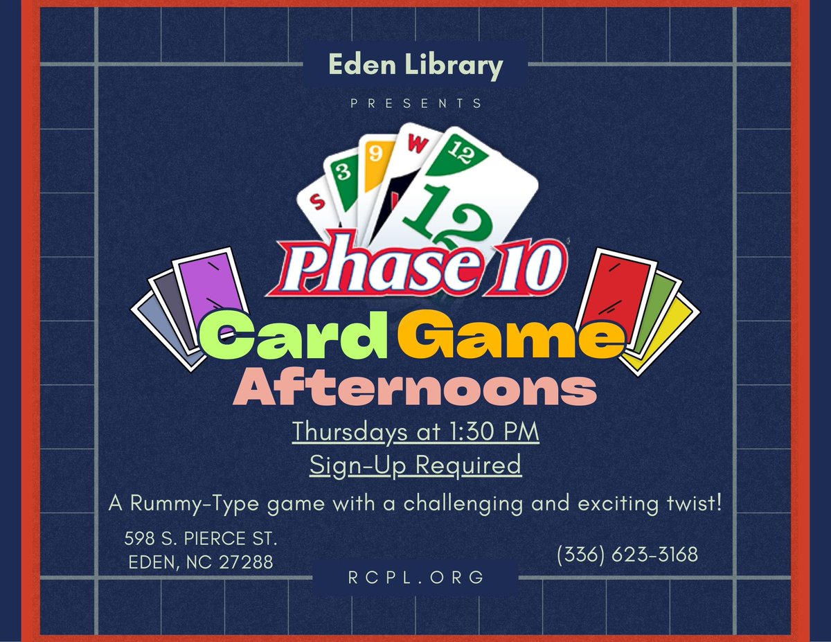 RCP_Library's tweet photo. Programs and Events at Rockingham County Public Library on Thursday, June 4th! 🧶🧵🎴♟️ https://t.co/WyR9MjbApn