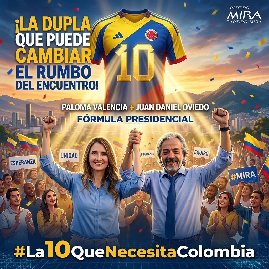 MaritzaFigueG1's tweet photo. ¡La dupla que Colombia estaba esperando para cambiar el rumbo del encuentro! 🇨🇴⚽️ Liderazgo, compromiso y visión de país.
@PalomaValenciaL
@JDOviedoAr ​El equipo del futuro está listo para dar el 100% en la cancha. 🎯✨ @PartidoMIRA

​#La10QueNecesitaColombia 🔟 https://t.co/zHTHFGpWA6