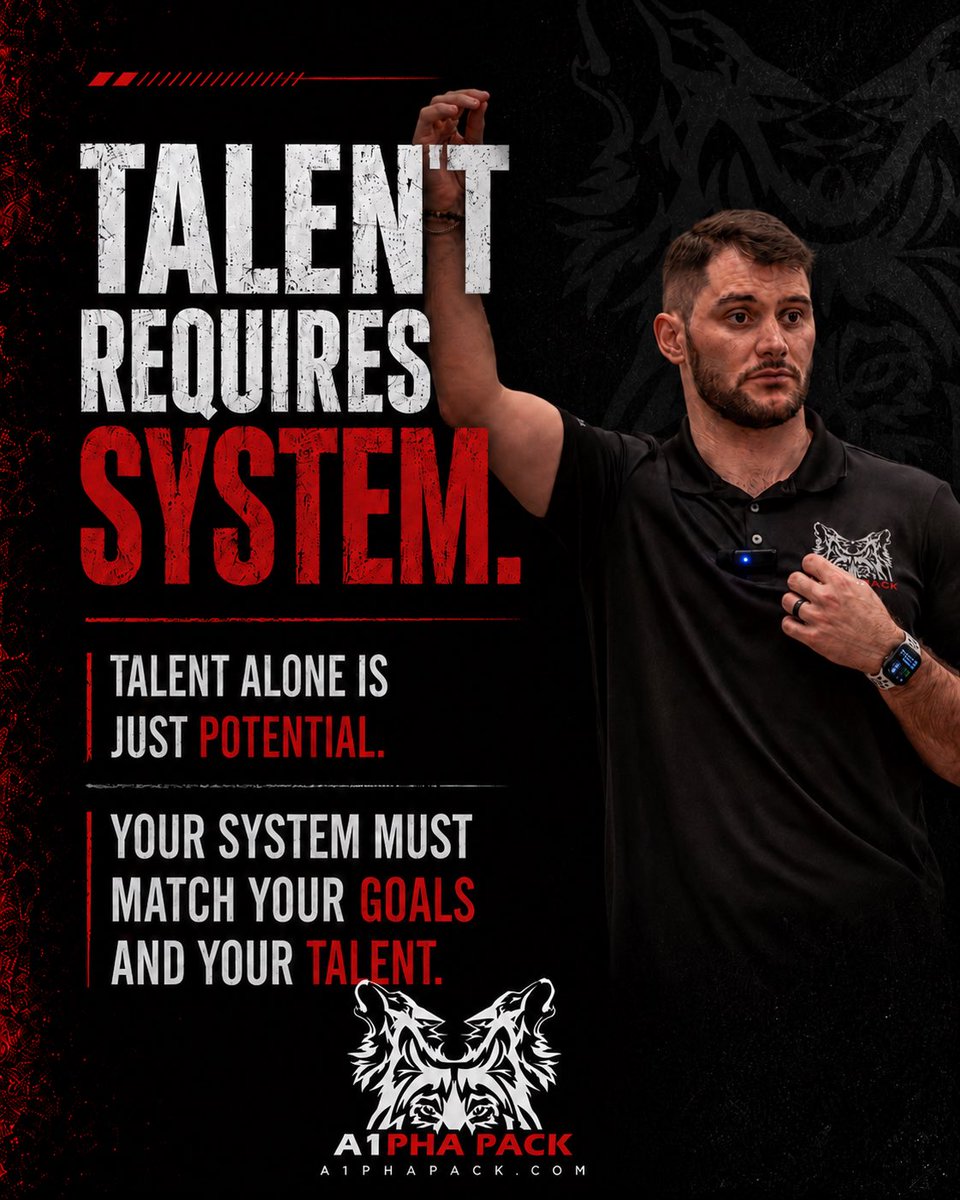 CoachDomClegg's tweet photo. Talent alone is just potential.

If your goals are big, your system has to match.

Your preparation.
Your habits.
Your response.
Your standard.

Talent gives you potential.
Systems create consistency.
Execution creates trust.

Build the system your talent requires.
#AthleteSystem https://t.co/u2Lf1SBmSY