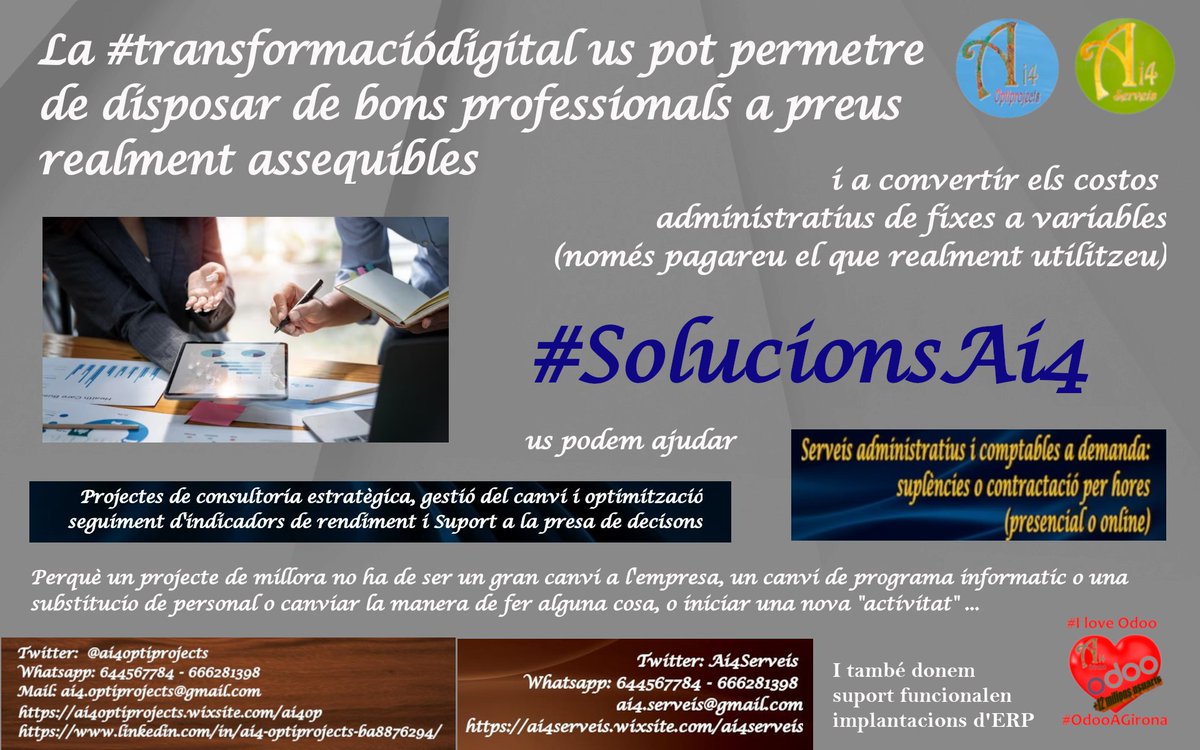 ai4optiprojects's tweet photo. Aprofitar la #TransformacioDigital, #Innovació, i les noves tecnologies, per a #OptimitzarProcesos, consolidar nou models de negoci i reforçar posicionaments a les cadenes de #Valor.
#SolucionsAi4 #GestioEficient #ActitudProactiva https://t.co/5EYk7z20eB