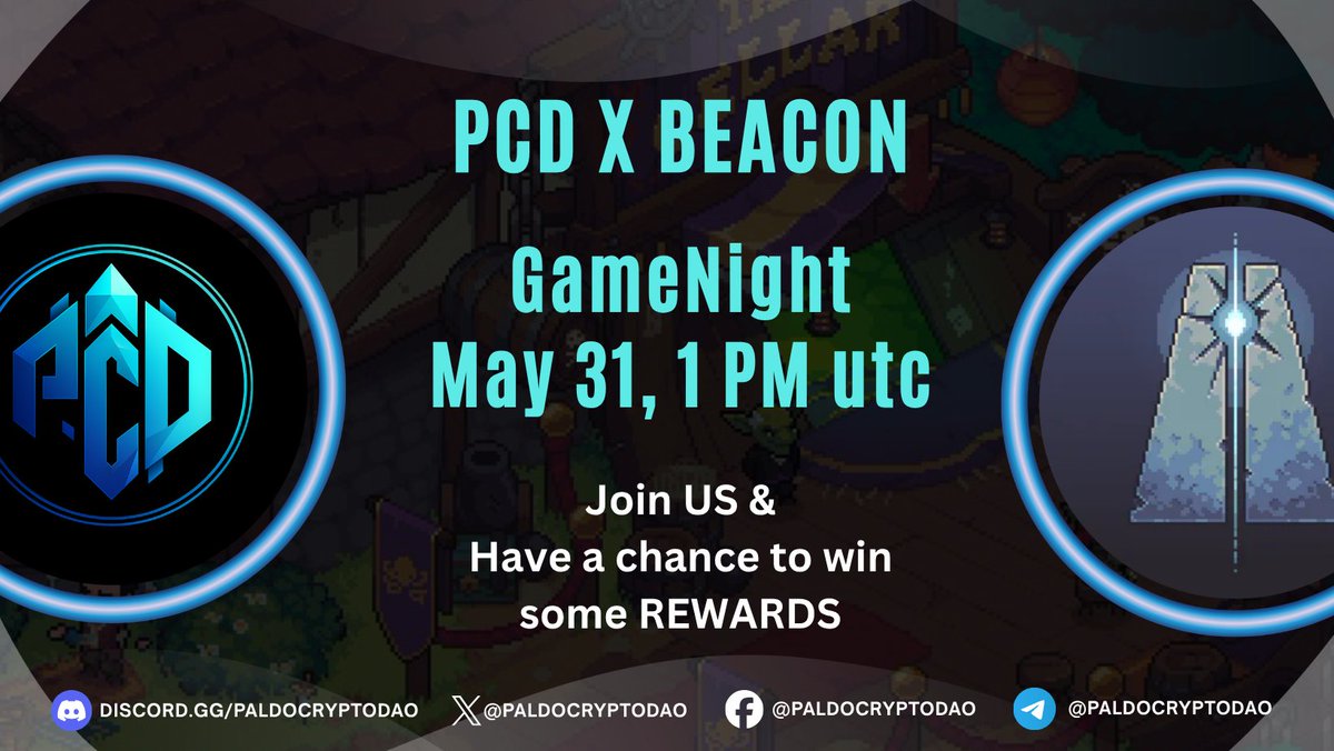 PaldoCryptoDAO's tweet photo. PCD X @The_Beacon_GG 

New gamenight will happen soon in our PCD Discord

Join us, have some fun and have a chance to win some rewards!

We see you guys tom!

PCD Discord link in comment section https://t.co/LVUnCibk9S
