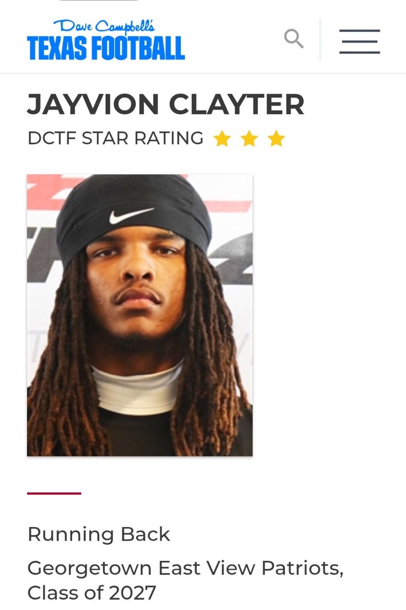 jayvion_clayter's tweet photo. Blessed to receive a 3⭐️ rating from Dave Campbell’s Texas Football. Thank you to @GPowersScout and the entire @dctf staff for the recognition. Thank you 🙏🏽 #AGTG #TXHSFB #ClassOf2027 #Runningback 

@EastviewHFC @CoachDeeHaskins @CoachDPearce @burrch23 @Andrew_Ivins @Perroni247 @coachEnriquectx @dctf @samspiegs @adamgorney @BlairAngulo @RespectxSports @gabrieldbrooks @JScruggsOTF @TFloss32  @GPowersScout @CoachTroop3 @GregBiggins @SWiltfong_ @TomLuginbill @GHamiltonOTF @ChadSimmons_ @Hayesfawcett3 @BrandonHuffman @TomLoy247 @MikeRoach247 @Chipbrown247 @JgonzalesJr10 @CJVogel_OTF @WillTurboff @JohnGarcia_Jr  @CKennedy247 @LemmingReport @SacrificeINC @BrianDohn247 @CoachCuddy @Wid3outs @BenjaminGolan @CharlesPower @RecruitsCenTex