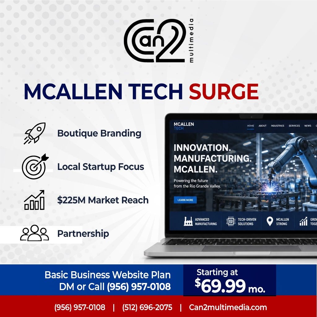 Can2Multimedia's tweet photo. McAllen’s $225M tech surge is here! 🚀 RGV startups, level up your brand to compete with the giants. We deliver boutique quality at speed. (956) 957-0108 | (512) 696-2075 | https://t.co/DBQOADjpl0 #Can2Multimedia https://t.co/mftA4IZZVr