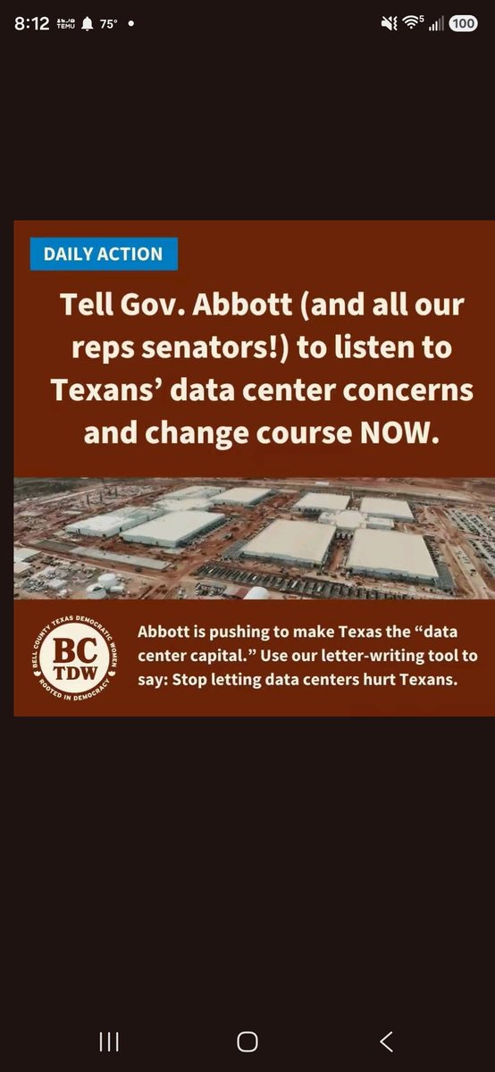 Michell30400022's tweet photo. Abbott is allowing data centers to move into Texas  let that sink in. https://t.co/4h85to78a4