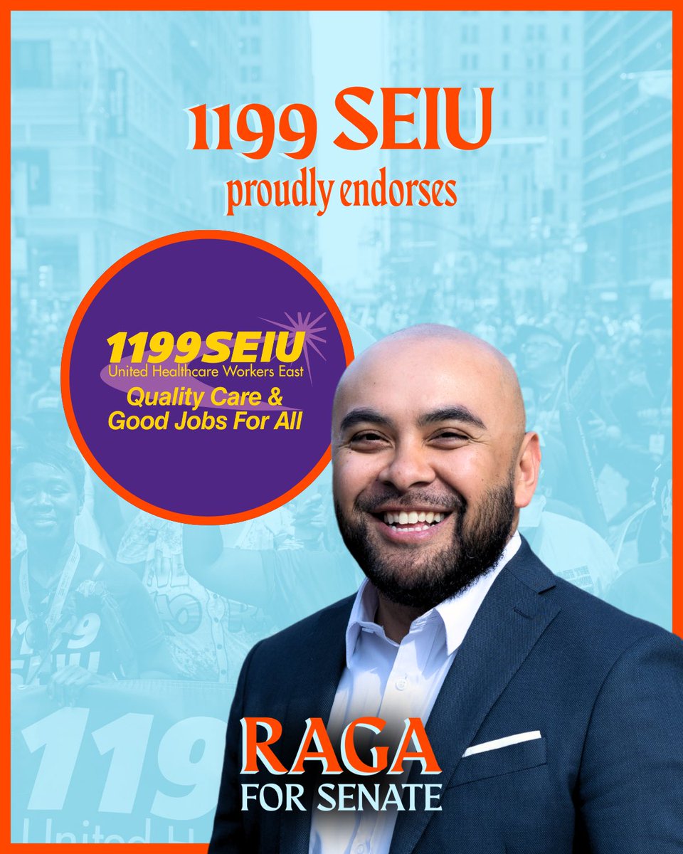 RagaForQueens's tweet photo. Deeply grateful to have the support of 1199SEIU United Healthcare Workers East, the largest healthcare union in the nation.

Across New York, 1199 members are the workers our families rely on every day. From hospitals and nursing homes to home care, clinics, pharmacies, and long-term care, they keep our healthcare system moving with skill, compassion, and dignity.

For generations, 1199 has led the fight for quality care, good jobs, and social justice. Their members have won some of the strongest standards for healthcare workers in the country because they know that patient care and worker power go hand in hand.

Having 1199 with us in this race is an honor. I will always stand with healthcare workers, patients, working families, and the labor movement.