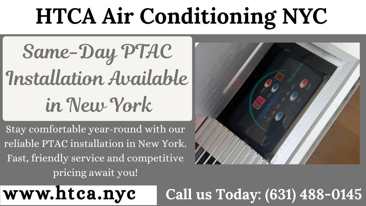 NycHtca's tweet photo. Expert PTAC installation services in New York! Enjoy efficient climate control with our professional team. Call us (631) 488-0145 https://t.co/I6cOP7KsKW
#PTACRepairNYC #PTACInstallationNY #PTACMaintenanceNYC #PTACRepair #PTACInstallation #PTACMaintenance https://t.co/vcTFYqfx3r