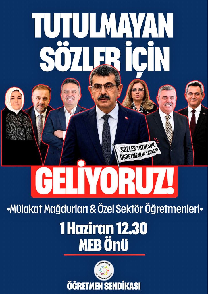 MulakatPlatform's tweet photo. “And olsun ki ülkemizin güzel çocuklarına kavuşana kadar mücadeleden geri durmayacağız”

Yaklaşık 2 yıla yakın süredir sürdürdüğümüz mülakat mücadelemiz boyunca; iftiralara, karamalara ve illegal yakıştırmalara maruz kaldığımız günlerde dökülmüştü bu sözler ağzımızdan.

İşte bu irade nedeniyledir ki yasaklara rağmen bir an bile geri adım atmadık. Hemen her platformda belgelerle,  mahkemelerden gelen resmi tutanaklarla haklılığımızı haykırmaya devam ettik. Bel altı vuruşlarla bizi sindirmeye çalışanlara rağmen haklılığımızı daha güçlü bir şekilde haykırdık.

Bugün geldiğimiz noktada mülakat mağduru öğretmenlerin haklılığı eğitim camiasından sendikalara, muhalefet partilerinden iktidar temsilcilerine kadar tüm kamuoyunca teslim edilmiştir. Nitekim Sn. Devlet Bahçeli mülakat mağduru ğretmenlerin mağduriyetinin giderilmesi çağrısında bulunmuş, MHP Grup Başkanvekili Filiz Kılıç mağduriyetimizin çözümüne ilişkin bir kanun teklifi vermiş, Sn. Bakan Yusuf Tekin ise 30 dakikada öğretmen seçilemeyeceğini itiraf etmiştir ancak tüm bunlara rağmen Sn. Filiz Kılıç��ın mülakat mağduriyetinin çözümüne ilişkin vermiş olduğu kanun teklifi halen bekletilmektedir. İktidar temsilcileri bu mağduriyetin çözümü konusunda bir irade göstermemektedir.

İşte bu nedenle buradan tüm kamuoyuna bildiriyoruz: 

Mülakat mağduru öğretmenlerin mağduriyeti giderilene, ülkemizin güzel çocuklarına kavuşana kadar dün olduğu gibi bugünde mücadelemizden bir an bile geri durmayacağız

Bu doğrultuda ilk olarak Özel Sektör Öğretmenleri Sendikası ile birlikte; hem özel sektörde düşük ücretlere güvencesiz bir şekilde çalıştırılan eğitim emekçilerinin hem de mülakat mağduru öğretmenlerin haklı taleplerini dile getirmek ve verilen sözleri hatırlatmak için 1 Haziran'da Milli Eğitime Bakanlığı önünde olacağız.

@ogretmensendika 
@tcmeb