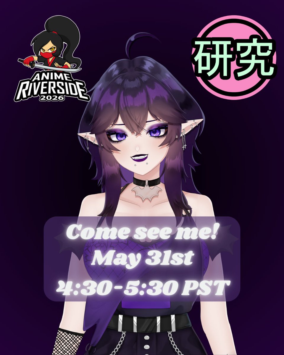 IllythiaVT's tweet photo. Surprise! I'll be at @AnimeRiverside this Sunday with @The_VTRC ! I hope I'll see some of you guys there from 4:30-5:30 PST 🦇 https://t.co/0p96VbJf3i