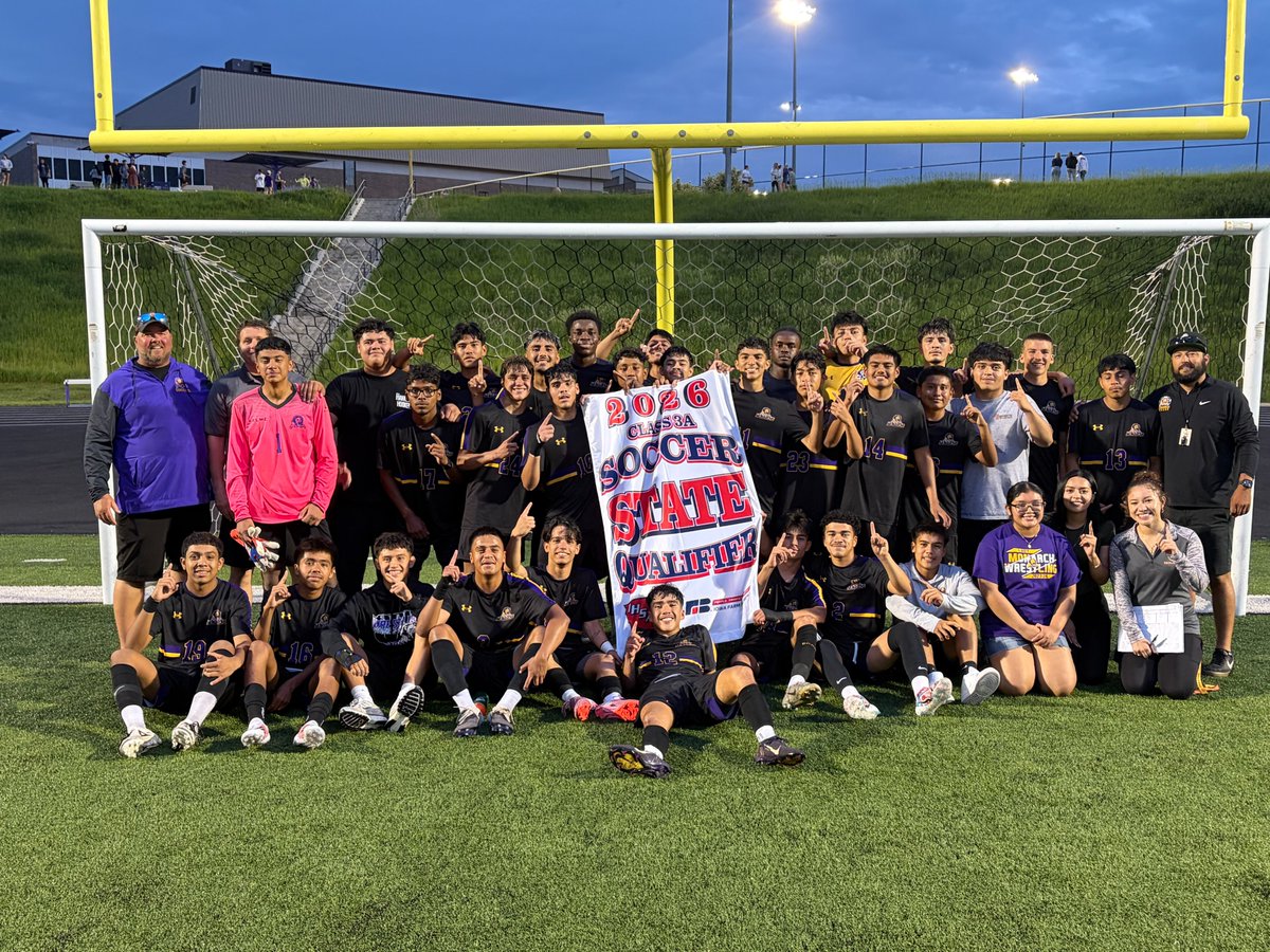 AdMonarchs's tweet photo. Congratulations to our boys soccer team for quailfying for the 2026 Class 3A State Soccer Tournament! They will take on Dalls Center Grimes on Monday at 2:30 PM in Indianola. You can purchase tickets here: https://t.co/GVX9aCjzjo #MonarchPride @KDSNRadio https://t.co/CAVu4BIg10
