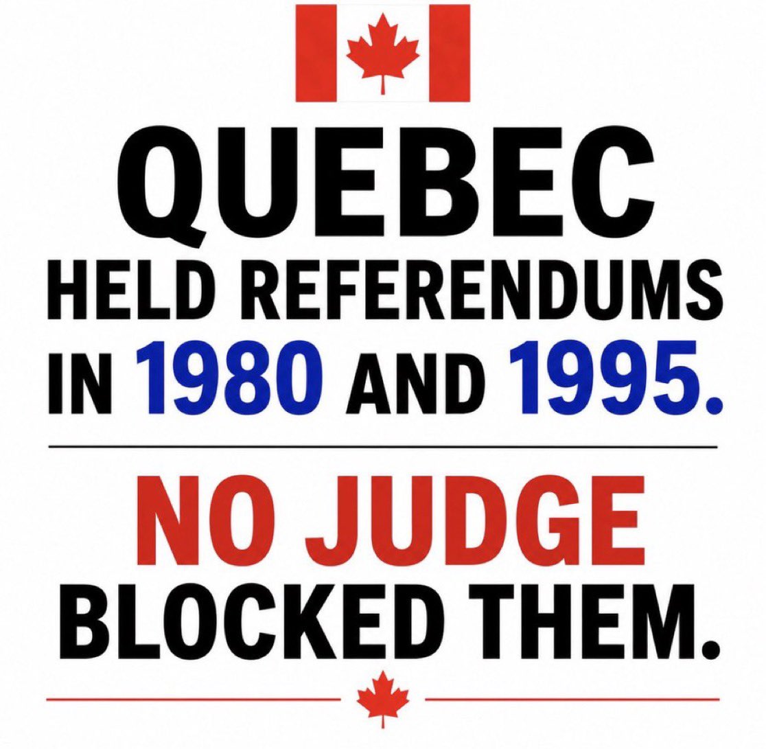 wealthmoose's tweet photo. 🇨🇦 Quebec held referendums in 1980 and 1995.

No judge blocked them.

No court challenge stopped them.

Canadians respected the process.

Alberta gathers thousands of signatures.

Gets a court order instead.

@ABDanielleSmith :  the question is already written.

October 19th ballot. 

Let Albertans speak. 🛢️

#CdnPoli #Alberta #Wexit