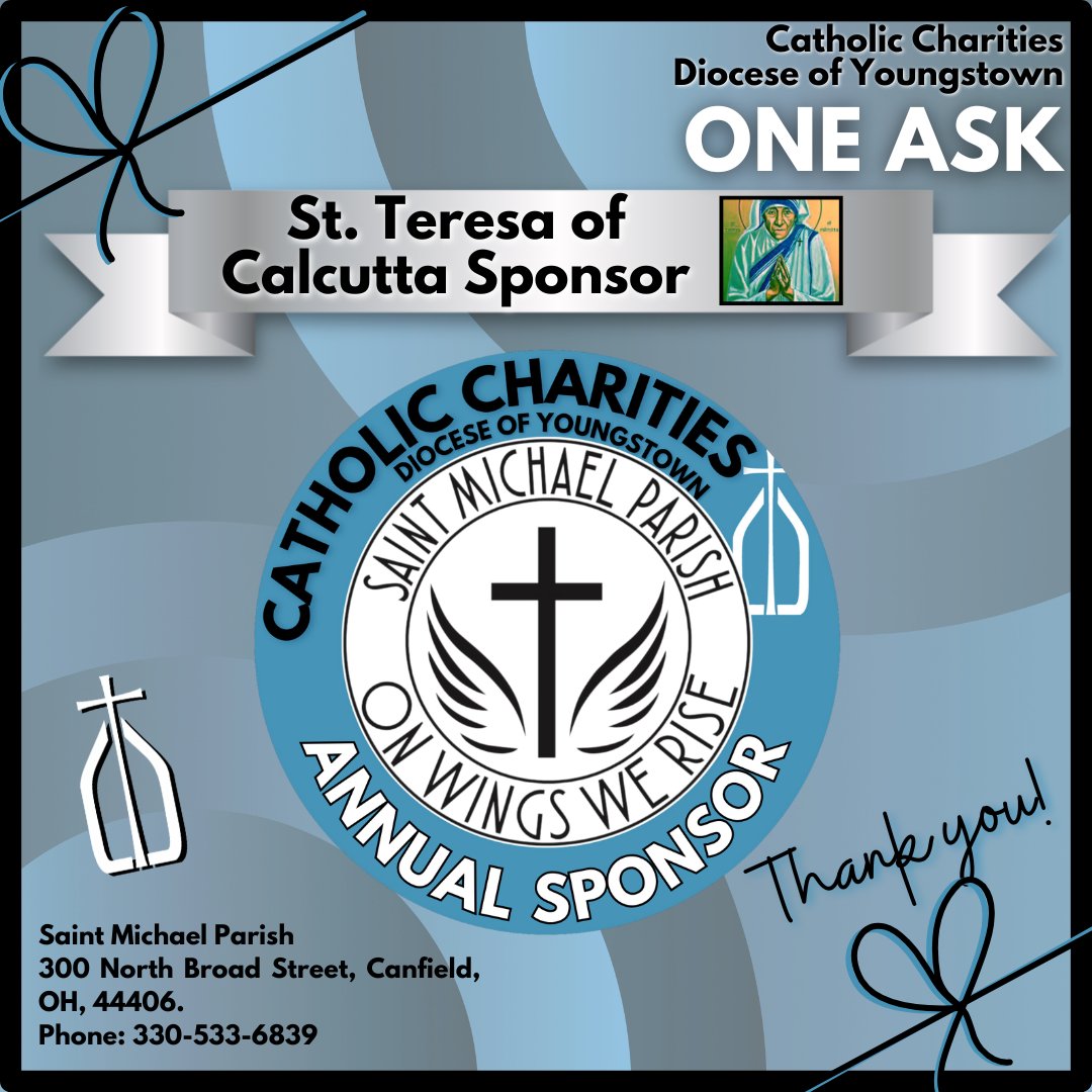 CCDOY's tweet photo. With heartfelt gratitude, we recognize Saint Michael Parish as a St. Teresa of Calcutta Sponsor for this year’s ONE ASK. 💙

Learn more or get involved: https://t.co/w7gRE2XICM https://t.co/CIkLNXb7uf