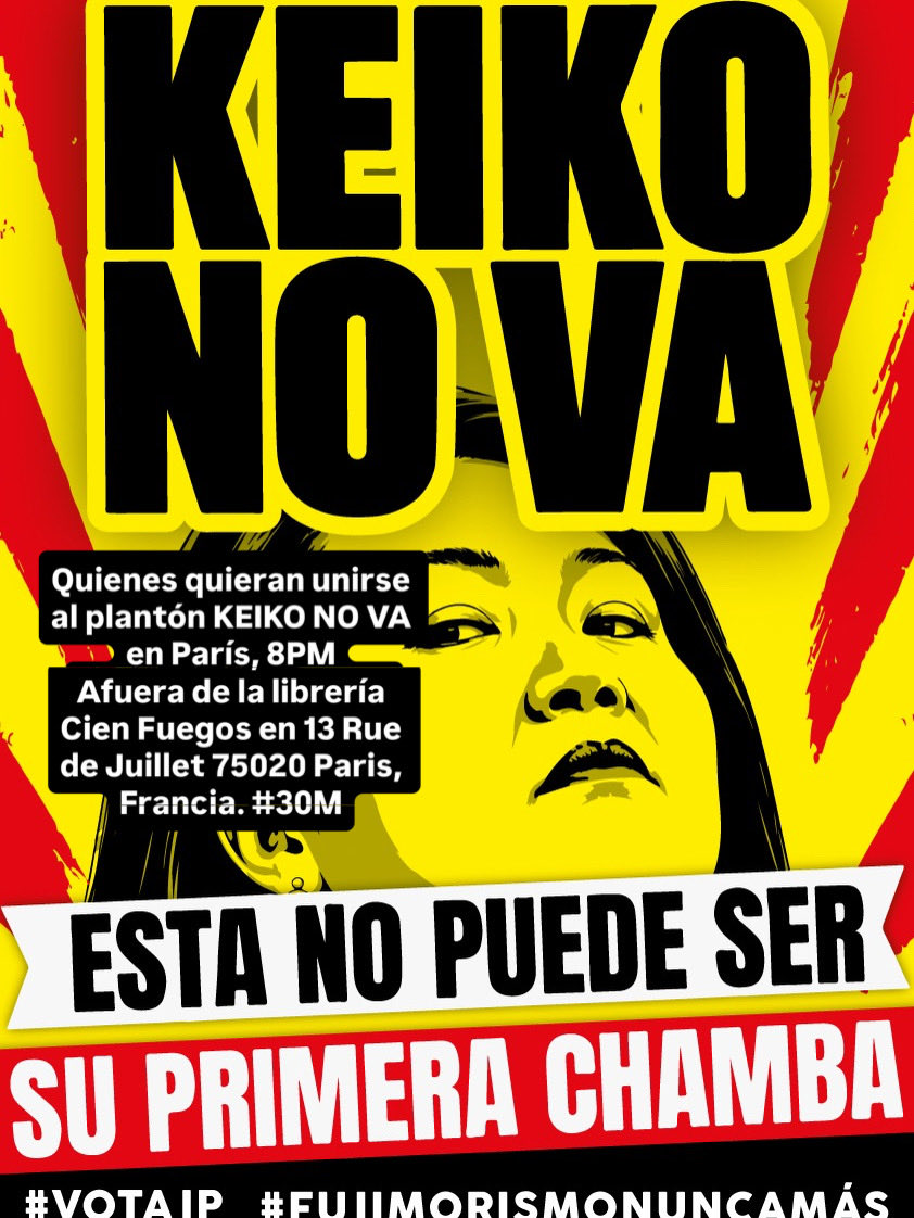 claudiacisneros's tweet photo. #30M Peruanxs 🇵🇪 en Paris. Quienes quieran unirse al plantón KEIKO NO VA en París, 8PM
Afuera de la librería Cien Fuegos en 13 Rue de Juillet 75020 Paris, Francia. https://t.co/iKOZa4fqRD