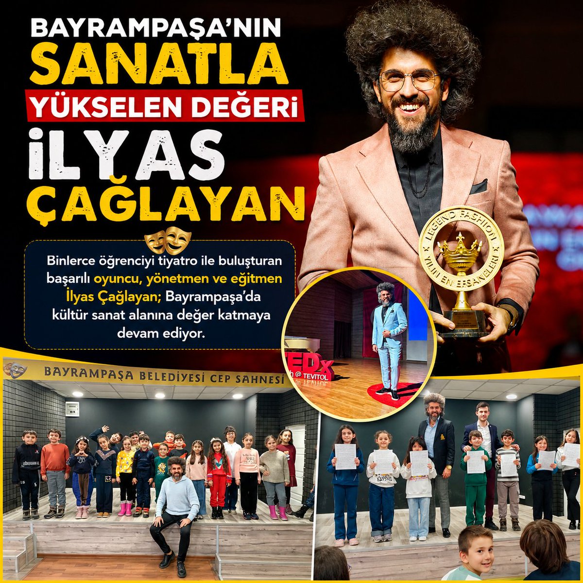 Cesurseshaber's tweet photo. 🎭 Bayrampaşa’nın sanatla yükselen değeri: 

Binlerce öğrenciyi tiyatro ile buluşturan başarılı oyuncu, yönetmen ve eğitmen İlyas Çağlayan; kültür sanat alanındaki çalışmalarıyla Bayrampaşa’ya değer katmaya devam ediyor. 👏✨

#İlyasÇağlayan #Bayrampaşa #Tiyatro #KültürSanat https://t.co/ocUpjiA3PJ