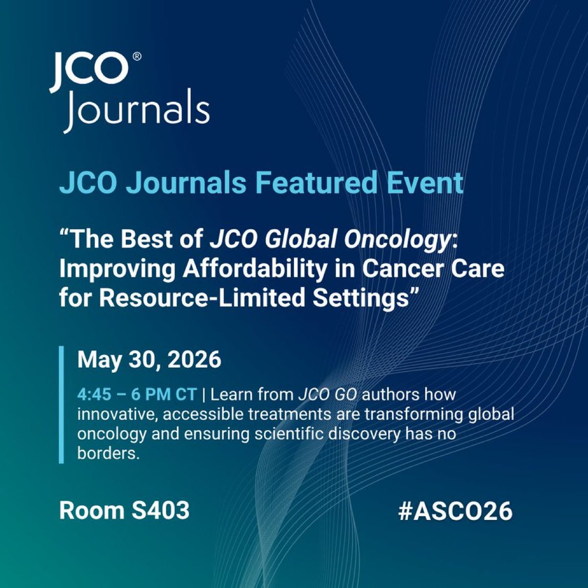 KVanLoonMD's tweet photo. 👋🏻TODAY:  ��Standard care" shouldn't be a geographic privilege. Join the vital conversation on global oncology equity at #ASCO26.
"The Best of JCO Global Oncology" session explores alternative dosing &amp; innovative strategies for resource-constrained settings. https://t.co/IxASKMrhqn