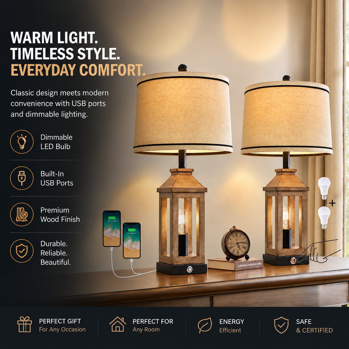 Illuminate your space with the G-SAFAVA Farmhouse Touch Lamp Set