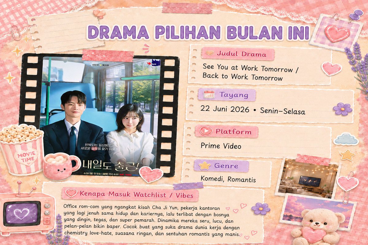 haniecg's tweet photo. See You at Work Tomorrow ✨
Office romcom yg lucu & manis banget. Cha Ji Yun yg lagi jenuh sama hidup & karirnya, ketemu bosnya yg dingin, super pemarah. Chemistry love-hate mereka bikin penasaran, dinamikanya seru, pelan tapi bikin baper!#SeeYouAtWorkTomorrow #BackToWorkTomorrow https://t.co/VCAExH5nH9