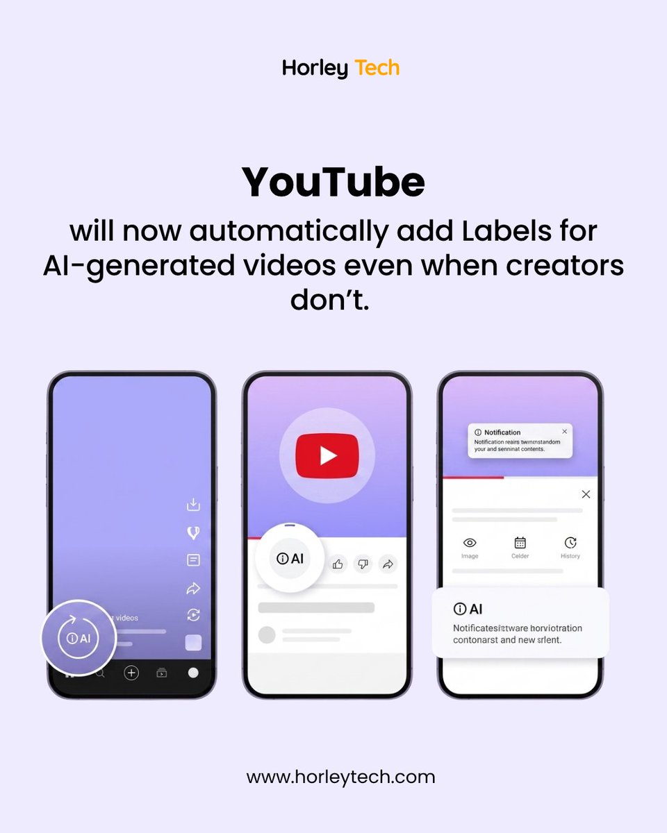 horleytech's tweet photo. YouTube is making it easier to spot AI videos.

The platform says it will now automatically label videos that contain significant AI-generated content, even if creators don’t disclose it themselves. https://t.co/wOMDJJyYWM