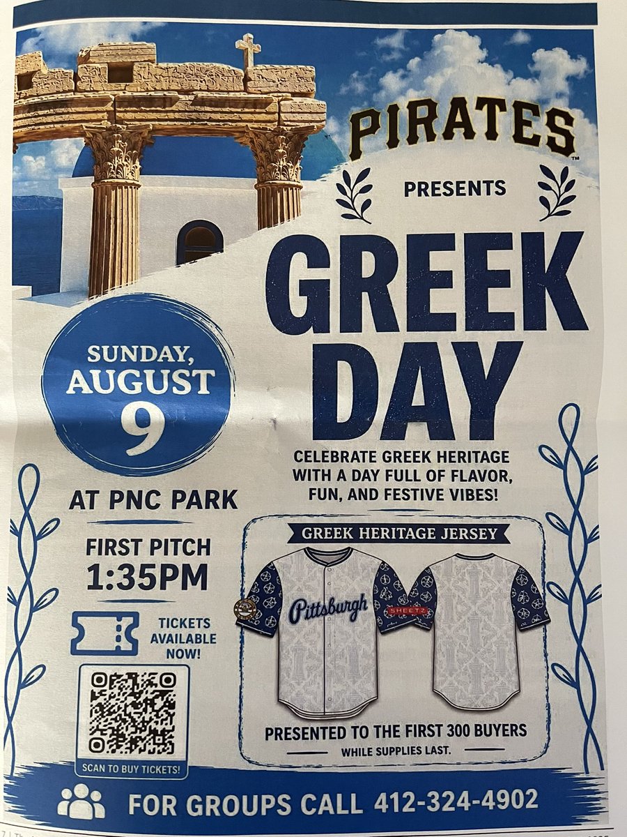 CommishMthomas's tweet photo. Big kudos and thanks to the Pittsburgh @Pirates for honoring our Greek 🇬🇷 💙heritage. Looking forward to celebrating mine and the Buccos @PNCParkEvents #LetsGoBucs 🖤⚾️💛 https://t.co/3mCYRbo2qh