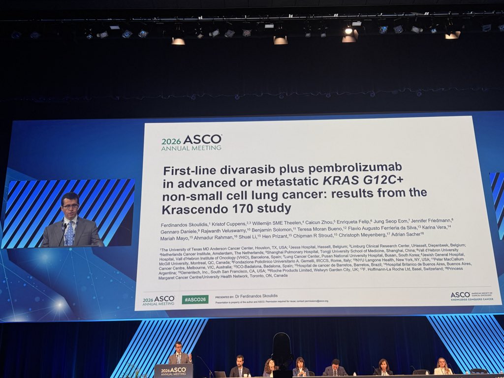 Latinamd's tweet photo. #ASCO26 Up next  @FSkoulidis @UTMDAnderson presents #Krascendo170 #Divarasib KRASG12C+IO combination ➡️in PDL1+  (n=59) 
ORR 72.9%
➡️in PDL1 neg (n=23)
ORR 69.6%
⚠️ AEs- diarrhea, LFTs 
#lcsm 

👉🏽Here is a combination that may make a difference as a chemo-free option for high risk KRASG12C NSCLC w manageable toxicity @KRASKickers