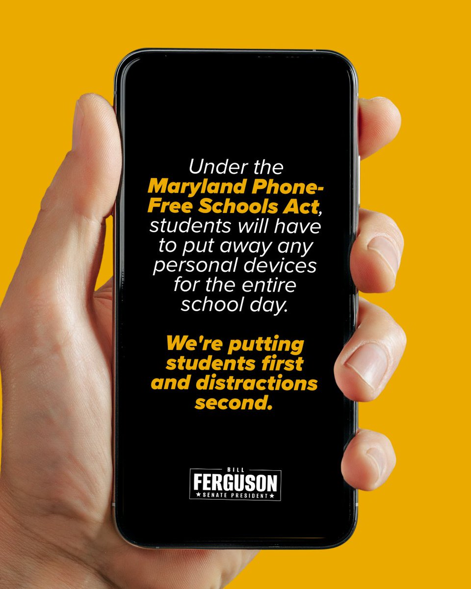 SenBillFerg's tweet photo. Every teacher I know will tell you the same thing. The moment a phone comes out, learning stops.

The Maryland Phone-Free Schools Act requires every school district to develop a policy keeping phones out of the classroom — so kids can focus, connect with their classmates, and actually be present in the room.

Our teachers have been asking for this for years. Our kids are worth that investment.