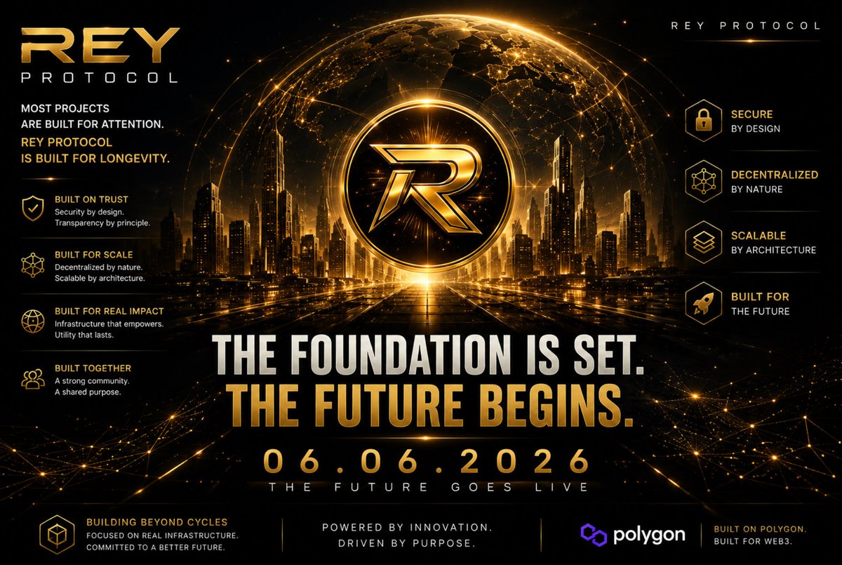 ReyProtocol's tweet photo. WHY WAS REY PROTOCOL CREATED?

Because the world doesn’t need another project.

It needs foundations that can support the future.

REY Protocol was built on three principles:

Vision.
Trust.
Infrastructure.

Everything we build starts with them.

Everything we build grows from them.

06.06.2026
#REYProtocol #Polygon #Web3