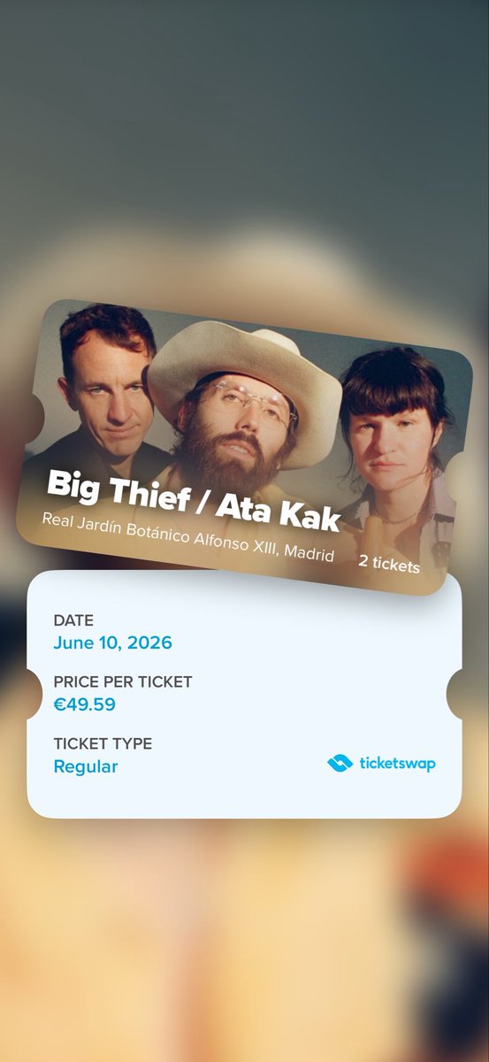 HFCHAMB's tweet photo. vendo dos entradas big thief / ata kak en madrid en las noches del jardín botánico para el 10 de junio!!!🌸
ticketswap: https://t.co/fXfnGryXIy

las vendo a 42€ pero ticketswap añade gastos de gestion :( 

acepto bizum y paypal (goods and services) https://t.co/ckw6eVjHw9