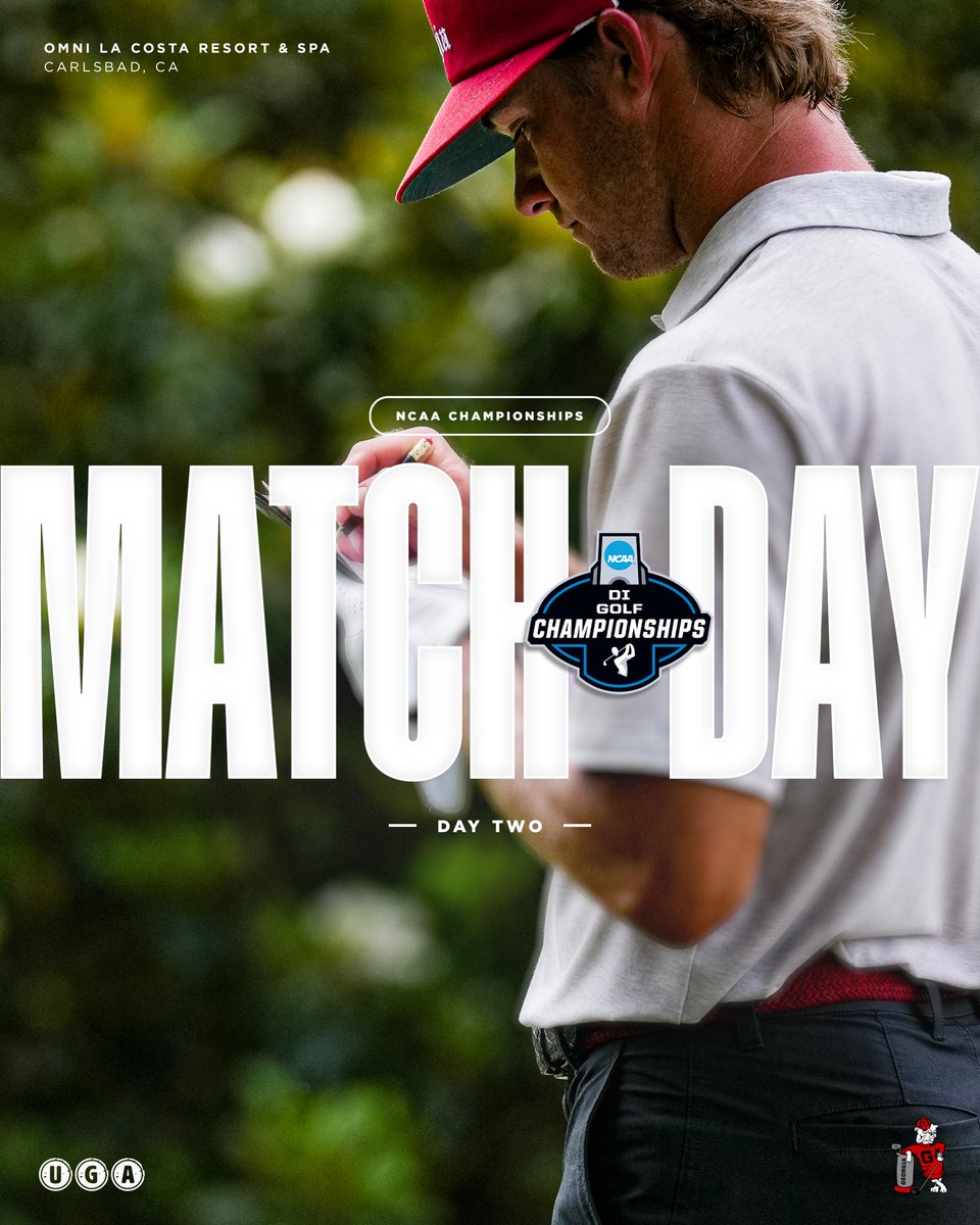 UGAGolf's tweet photo. Round ✌️ of Stroke Play at the National Championship! 

Georgia starts teeing off at 12:12 pm! 

🔗 https://t.co/Y0ZREbOO5h

#GoDawgs https://t.co/AAgoA9vfgN