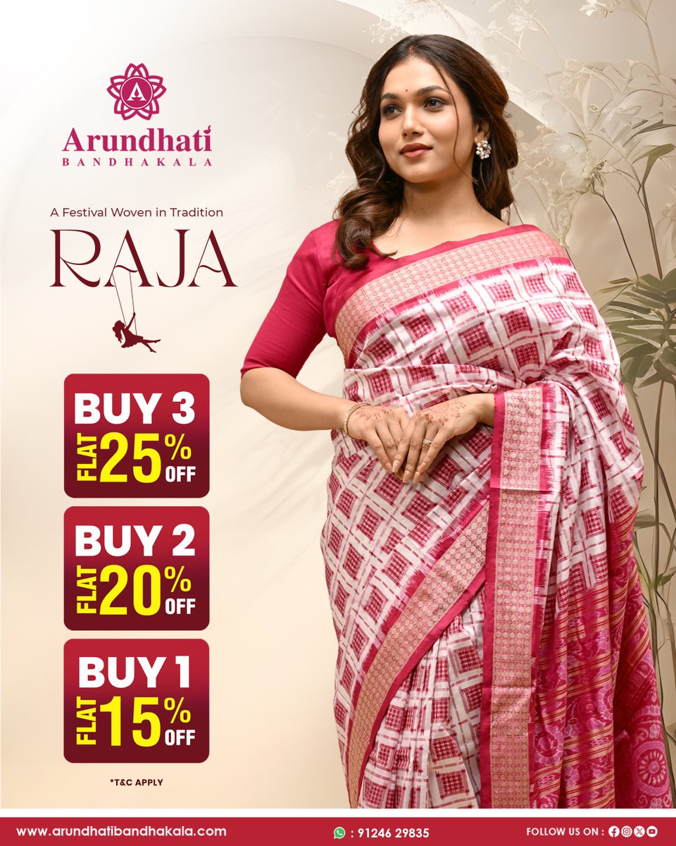 bandhakala's tweet photo. 🌺 𝐑𝐚𝐣𝐚 𝐢𝐬 𝐣𝐮𝐬𝐭 𝐚𝐫𝐨𝐮𝐧𝐝 𝐭𝐡𝐞 𝐜𝐨𝐫𝐧𝐞𝐫...

🎉 Enjoy exclusive savings during the ongoing 𝐒𝐮𝐦𝐦𝐞𝐫 𝐒𝐡𝐫𝐢𝐧𝐠𝐚𝐫 𝐌𝐚𝐡𝐨𝐭𝐬𝐚𝐯.

#RajaFestival #RajaParba #ArundhatiBandhakala #SummerShringarMahotsav #SambalpuriSaree https://t.co/vRX1ILxH8V