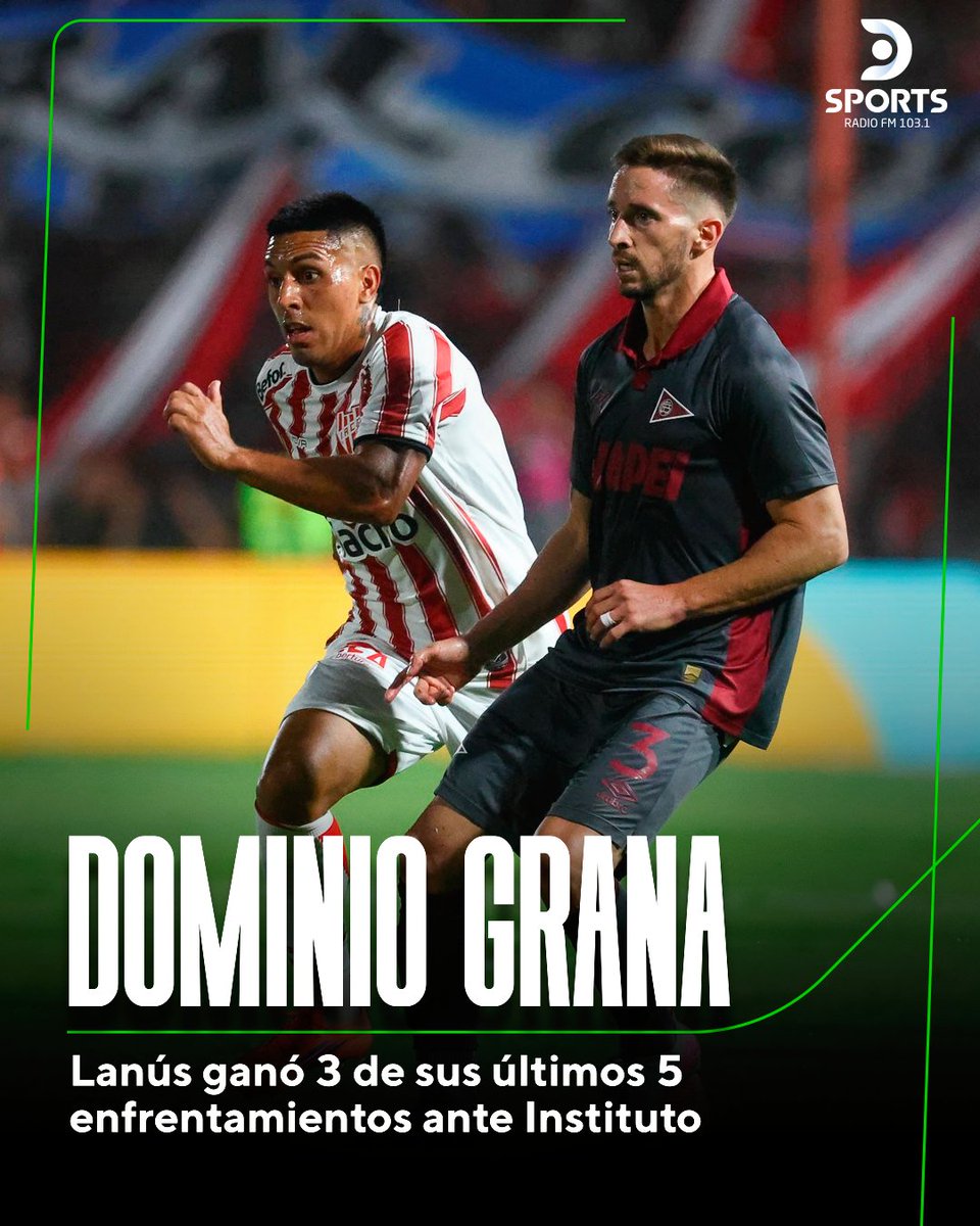 DSportsRadio's tweet photo. 🇱🇻 DOMINIO GRANA
 
De los últimos cinco enfrentamientos entre Instituto y Lanús, el Granate triunfó en tres.

📻 Desde las 17:45 prendete a la transmisión de DSPORTS Radio FM 103.1, con los relatos de @Relatasager y los comentarios de @RODRIGOANCORA 🔝 https://t.co/poB8Q4OYsv