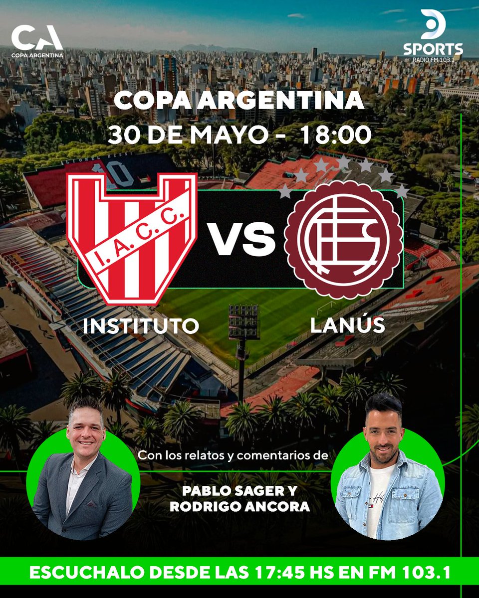 DSportsRadio's tweet photo. 🇱🇻 DOMINIO GRANA
 
De los últimos cinco enfrentamientos entre Instituto y Lanús, el Granate triunfó en tres.

📻 Desde las 17:45 prendete a la transmisión de DSPORTS Radio FM 103.1, con los relatos de @Relatasager y los comentarios de @RODRIGOANCORA 🔝 https://t.co/poB8Q4OYsv