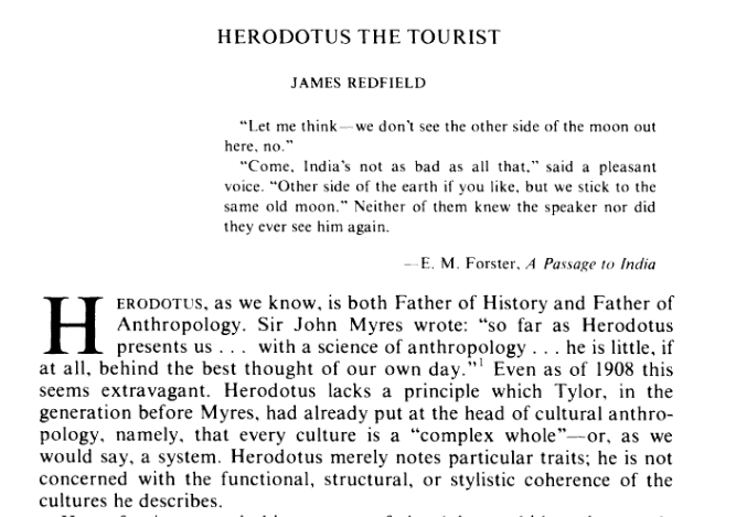 NadyaWilliams81's tweet photo. RIP James Redfield. His "Herodotus the Tourist" article is one of the best things I've ever read on Herodotus. https://t.co/lIo6swb5Pk https://t.co/8q5CW7CypL