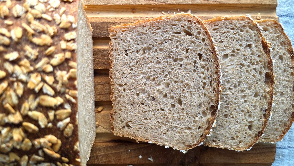 breadtopia's tweet photo. New recipe for a soft and chewy pan bread: https://t.co/1iKzH5yyHT Full of creamy oat flavor and a hint of cinnamon from red fife wheat, this is a great bread for sandwiches and toast, pairing well with salty meat, tart jam, and even dulce de leche for a #desserttoast https://t.co/1xxOzqI7ja